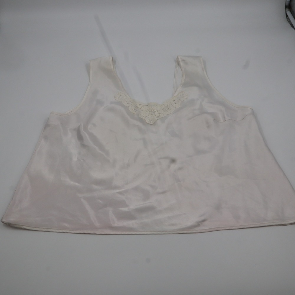 Escapades Vintage Camisole Womens Ivory Satin Lace Trim‎ Scoop Neck USA Made